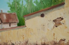 Vtg 90’s Original Signed Gloria Oyanes Oil Painting „Country House & Road“ 18X14