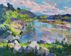 Acrylic painting Bystrytsia Nadvirnyanska river Ukrainian painter Canvas Framed