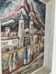 RAPHAEL MOISES MEXICO MODERNIST OLD MISSION MURAL STYLE MID CENTURY PAINTING