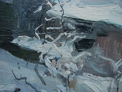 Ukrainian Soviet Oil Painting Landscape impressionism winter snow river trees