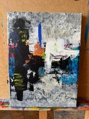 Original Abstract Acrylic Art Painting „City Streets“ Signed Canvas 9×12