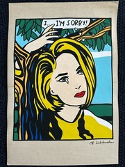 Roy Lichtenstein drawing and painting on old paper signed stamped vintage