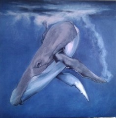 Big Humpback whale Oil original painting Ocean Sea Underwater Artwork 23×23 in