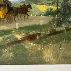 Antique Impressionist Painting Horse Carriage Landscape Mystery Oil 1910’s 22″