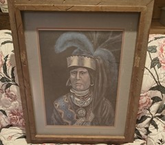 Vintage Appalachian Art Indian Framed Photo 25X21.5 Inch Trenton GA