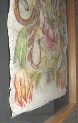 Pair framed Swedish Dalmålning painting on leather flowers tulip rose 14×30″