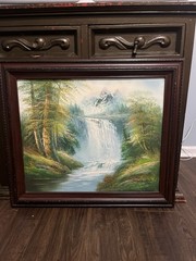 Summer nature Oil painting Original art Waterfall 29” x 26” Majestic Woods Magic