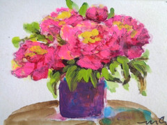 ACEO Large PEONY PEONIES FLOWERS IN VASE Still Life Painting ART