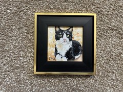 ORIGINAL OIL PAINTING TUXEDO CAT PORTRAIT SIGNED FRAMED 4×4
