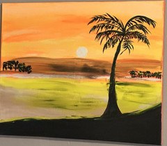 Caribbean Beach Sunset Acrylic Painting On Canvas Handmade Original Art – 30×24″