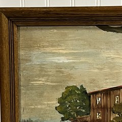Vtg AMERICANA Homestead Landscape Oil PAINTING 18” X 14.5” FRAMED ART MCM Signed