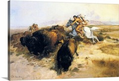 Canvas Wrap Giclee Art Indians Buffalo Hunt Charles-Russell 16×24