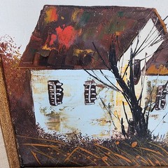 Vintage Oil Acrylic Painting Church Scene Hand Carved Frame MCM 16×18 Framed