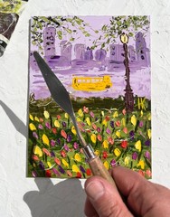 NYC Tulips Original Oil Impasto Painting New York City Landscape 6 x 8 inches