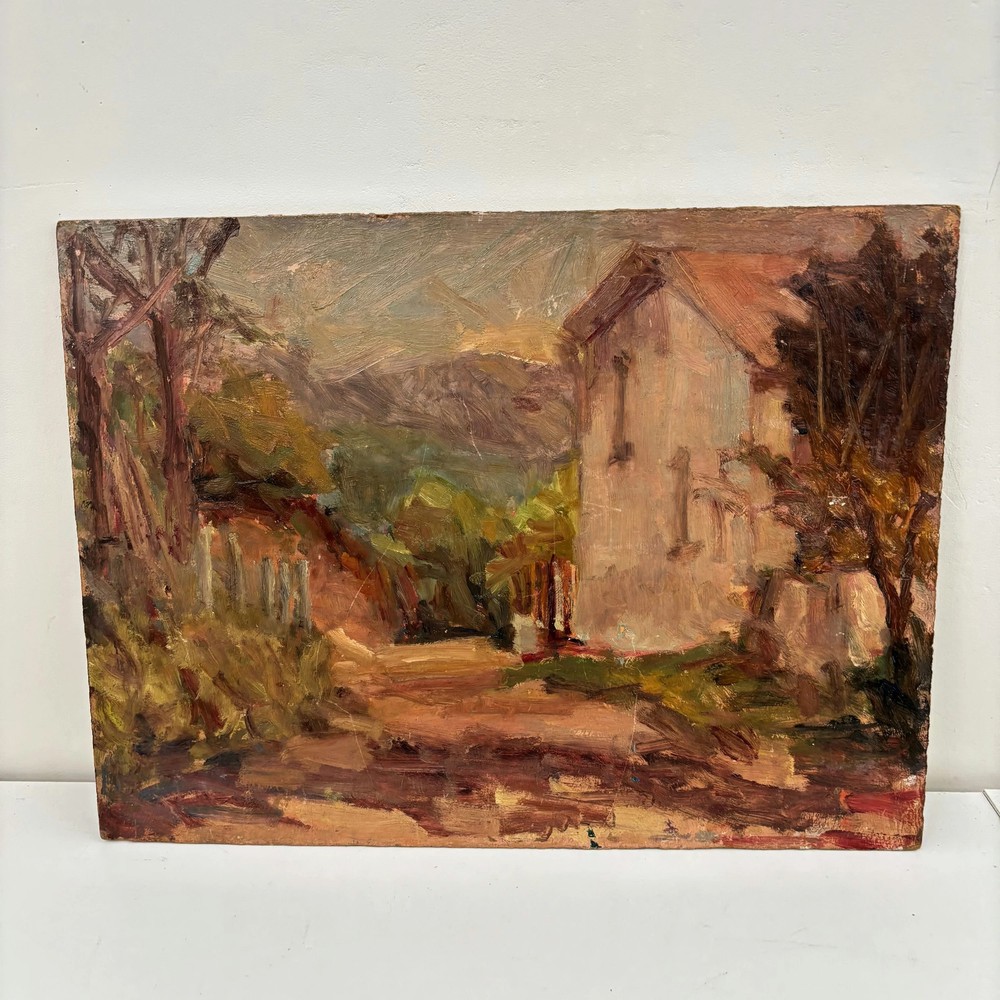 Classic Landscape Oil Painting „Stone House“ Detailed Small Art