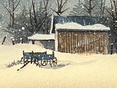 Lu Fuller Original Watercolor Painting “Left Out In The Field” Winter Landscape