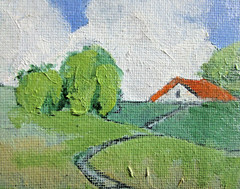 Miniature 4X4 HEALDSBURG HILLTOP BARN Lynne French California Landscape O/C Art