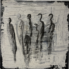 White City Dog 40×40 Acrylic Picture Texture Monochrome Abstract Winter Orig Sign ZM