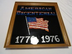 Vintage Wall Bicentennial American FLAG Tinsel Reverse Painted Glass 17.5″t 1970
