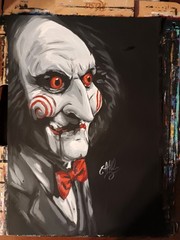 horror puppet mask original acrylic painting art, paper