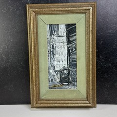 Pascal Cucaro Oil on Board Painting San Francisco Cable Car Downtown Black White
