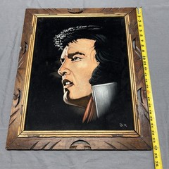 VINTAGE 1970S VELVET ELVIS PAINTING MEXICO WOOD FRAME 24”X20”