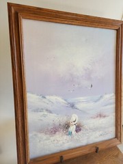 Girl Sand Dunes Beach Scene Acrylic Canvas Framed Art Signed W Brain