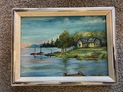 Painting Boats Nautical Landscape 5×7 in. Jean Innis – Art Luxury Aesthetic Room