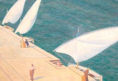 Large circa 1950 The Harbour Brindisi, Italy by Hubert Arthur Finney (1905-1991)
