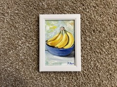 ORIGINAL OIL PAINTING STILL LIFE BANANAS SIGNED FRAMED 4×6