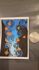 Original Miniature Painting – Autumn Rain on Water (ACEO / Mini Art)