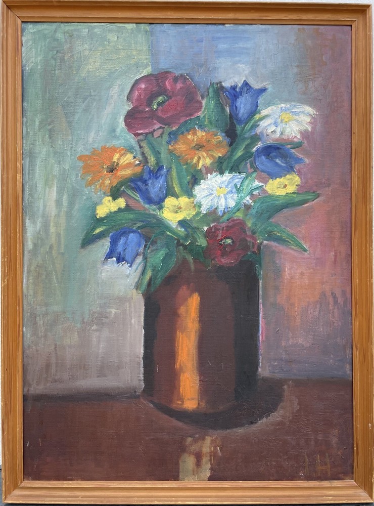 Ölbild Impressionist Stillleben mit Sommerblumen 72×53,5cm