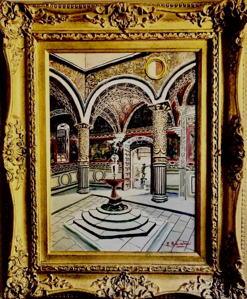 Listed Italian E. BIANCHINI „FIRENZE CORTILE di PALAZZO VECCHIO“ O/C-Circa 1930