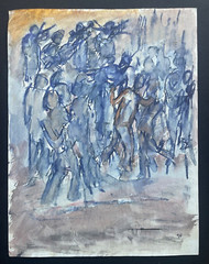 Emil John Hess, NYC Artist Monogram-Signed Watercolor Possibly of Street Concert