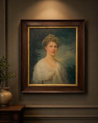 George W Baldry Portrait of Evelyn Hart Oil on Canvas Signed Framed Antique