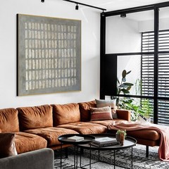 Large Abstract Gray 3d Textured Grid Canvas Painting Textured Neutral Minimalist