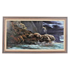 Edward „Ned“ Aldrich Wildlife Wall Art Oil Painting Musk Oxen In River 1985