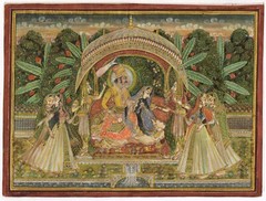 Mewar School Painting Of Rajput King And Queen In Love Scene Art 12.5×9.5 Inches
