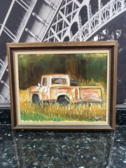 Original Oil On Canvas Panel Signed By Dennis Smith “Rust Chevy” 23” X 19” X 2”