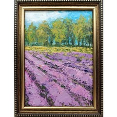 Lavender Field Original Oil Painting 5×7 Framed Signed Purple Landscape Art