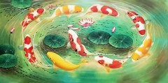 Fishes in the Pond, # 3 – 24×48,100% Hand Painted Oil Painting on Canvas