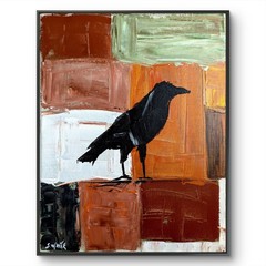 Birds Abstract 11×14 Raven Crow Silhouette Brown Orange Canvas Original SWhite