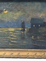 MOON LIGHT LIT PAINTING NOCTURNAL COASTAL NAUTICAL 19TH TO 20TH CENTURY MYSTERY
