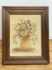 THEOREM PAINTING -FLORAL – HAND PAINTING ON VELVET – SIGNED – 11-1/2″ x 9-1/2″