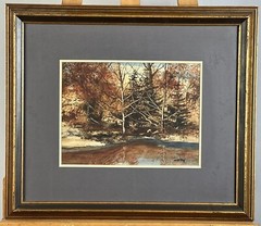Dennis Frings Signed Original Watercolor Painting Forest Stream Landscape Framed