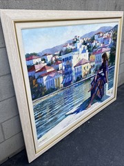 Original Huge HOWARD BEHRENS Oil Painting Grecian Harbor Estate Fresh
