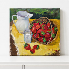 Strawberry Still Life Oil Painting Kitchen Wall Art Original Signed COA