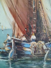 Marine P. VOLODTCHENKO Painting Oil On Isorel Animated ‚Fishermen‘ Circa 1950 🎨