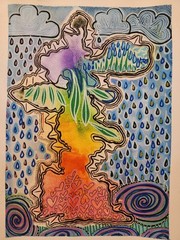 Original Abstract Watercolor Painting With Acrylic Paint Marker Details