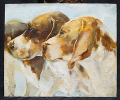 Oil Painting Beagle estate listed Artist Maureen S. Riley MI Sport Dog Hunting 4